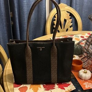 Michael Kors Black Tote with Brown Accents